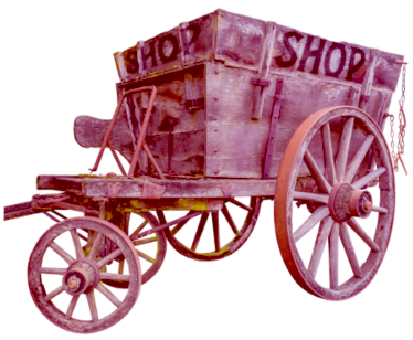 old wagon depicting taoism shop (the irony is not lost on us). 